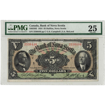 $5 1924 The Bank of Nova Scotia Canada Chartered Note #550-32-02 - PMG VF-25