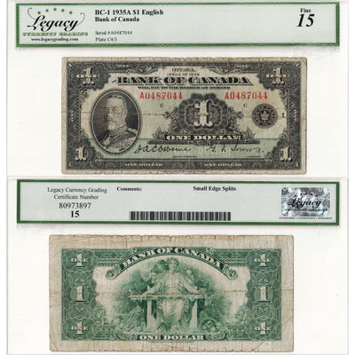 $1 1935 Bank of Canada Note English Text BC-1 - Legacy F-15