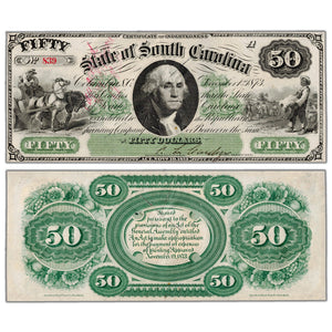 United States 1873 $50 State of South Carolina Note - Cut Cancelled