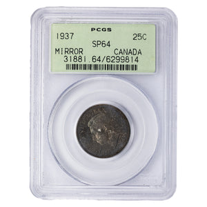 SOLD 1937 Canada 25 Cents Quarter Silver Coin - PCGS Mirror Specimen SP-64