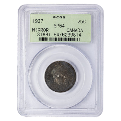 SOLD 1937 Canada 25 Cents Quarter Silver Coin - PCGS Mirror Specimen SP-64