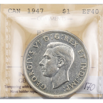 SOLD Canada 1947 Blunt 7 $1 Silver Dollar Coin - ICCS EF-40