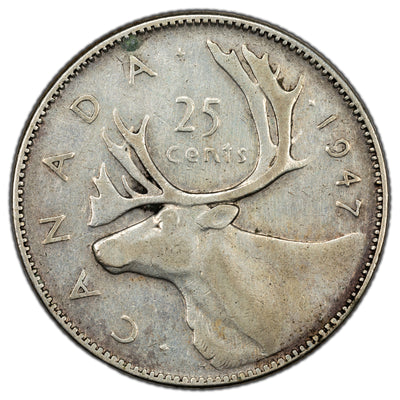 SOLD Canada 1947 Dot 25 Cents Quarter Silver Coin - F-12