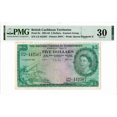 British Caribbean Territories 1963 $5 Five Dollars Note P #9c - PMG VF-30