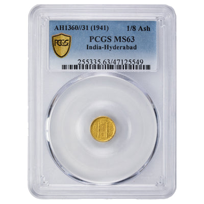 SOLD India Hyderabad AH1360 31 (1941) 1/8 Ashrafi Gold Coin PCGS MS-63 Y# 54.2