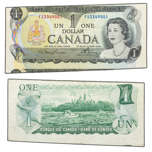 SOLD $1 1973 Bank of Canada Note FS Prefix - Cut Out of Register Error