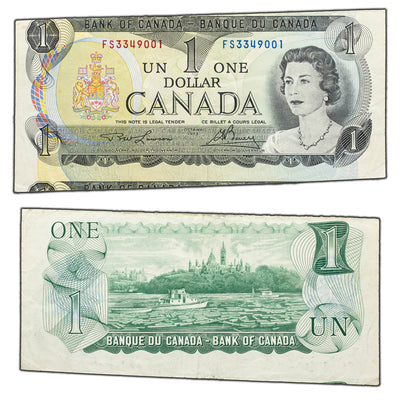 SOLD $1 1973 Bank of Canada Note FS Prefix - Cut Out of Register Error