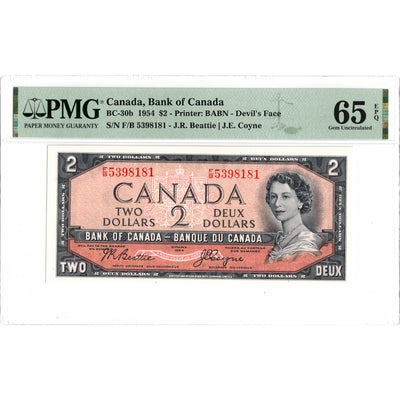 SOLD $2 1954 Bank of Canada Note Devil Face F/B Prefix BC-30b - PMG Gem UNC-65 EPQ