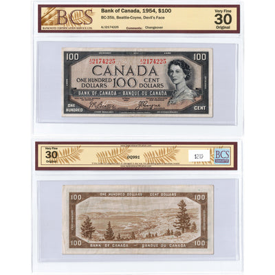 SOLD $100 1954 Bank of Canada Note Devil Face Beattie-Coyne BC-35b - BCS VF-30