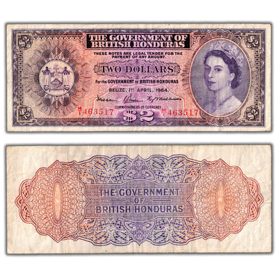 SOLD British Honduras 1964 $2 Two Dollars Note P #29b