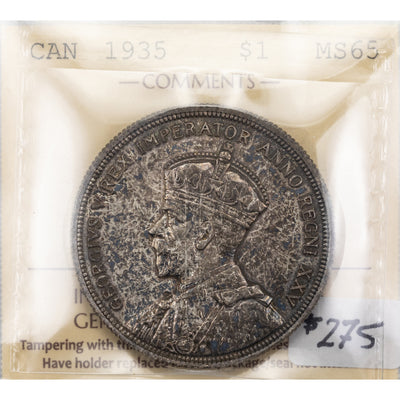 Canada 1935 $1 Silver Dollar Coin - ICCS MS-65