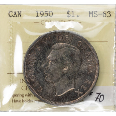 SOLD Canada 1950 $1 Silver Dollar Coin - ICCS MS-63