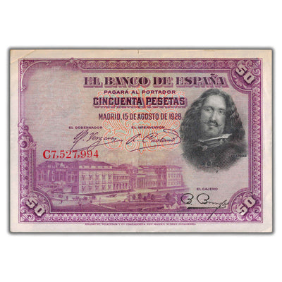 SOLD Spain 1928 50 Pesetas Note P #75b - Minor Tear