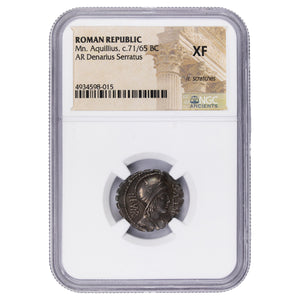 SOLD Ancient Rome Republic C. 71-65 BC Aquillius Denarius Serratus Silver Coin - NGC XF
