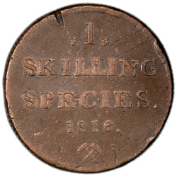Norway 1816 Skilling Coin One Year Type! - Planchet Flaw