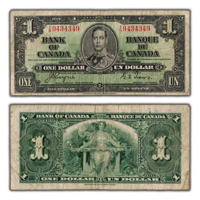 SOLD $1 1937 Bank of Canada Note Coyne-Towers T/N Prefix BC-21d - Radar Serial