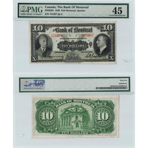 SOLD $10 1938 Bank of Montreal Canada Chartered Note #505-62-04 - PMG EF-45