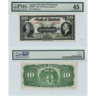 SOLD $10 1938 Bank of Montreal Canada Chartered Note #505-62-04 - PMG EF-45