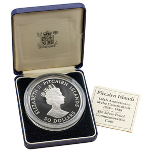 SOLD Pitcairn Islands 1988 $50 5oz .999 Silver Proof Coin - 150th Anniv. of the Constitution