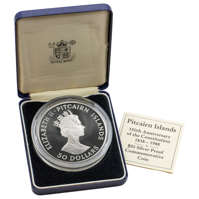 SOLD Pitcairn Islands 1988 $50 5oz .999 Silver Proof Coin - 150th Anniv. of the Constitution