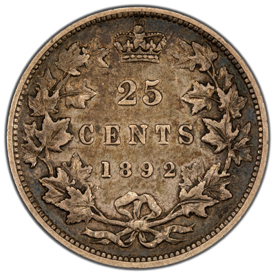 Canada 1892 25 Cents Quarter Silver Coin - Very Fine +