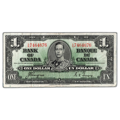 $1 1937 Bank of Canada Note Coyne-Towers S/N Prefix BC-21d - VF (tear)