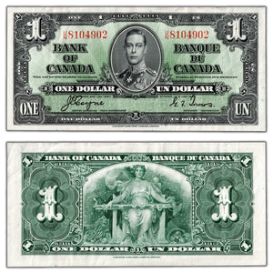 SOLD $1 1937 Bank of Canada Note Coyne-Towers U/N Prefix BC-21d - Crisp VF/EF