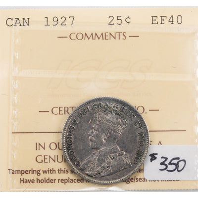 SOLD Canada 1927 25 Cents Quarter Silver Coin - ICCS EF-40