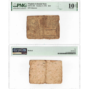 SOLD United States 1776 $2/3 Virginia Colonial Note Fr. VA-104 - PMG VG-10 Net