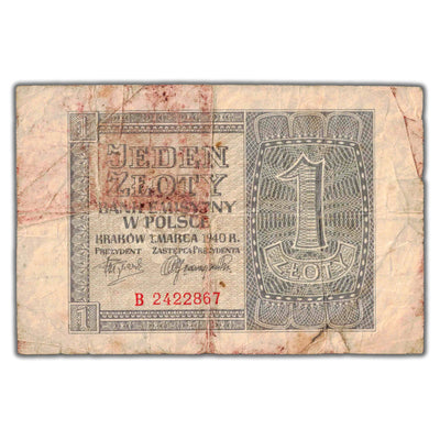 SOLD Poland 1940 1 One Złoty Note P #91