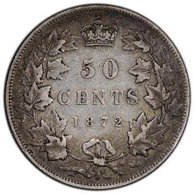 SOLD Canada 1872-H 50 Cents Half Dollar Silver Coin - Fine+ (marks)