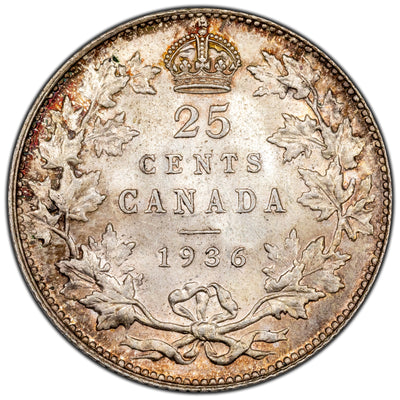 Canada 1936 25 Cents Quarter Silver Coin - MS-62