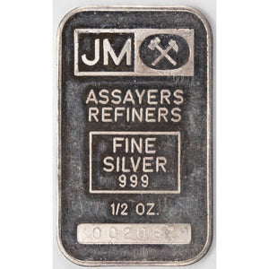 SOLD Johnson Matthey JM 1/2oz .999 Fine Silver Bar - Blank Back