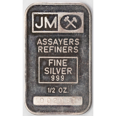 SOLD Johnson Matthey JM 1/2oz .999 Fine Silver Bar - Blank Back