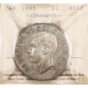 SOLD Canada 1948 $1 Silver Dollar Coin - Key Date - ICCS MS62 *Read Description