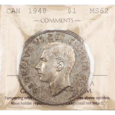 SOLD Canada 1948 $1 Silver Dollar Coin - Key Date - ICCS MS62 *Read Description