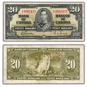 SOLD $20 1937 Bank of Canada Note Gordon-Towers E/E Prefix BC-25b - VF