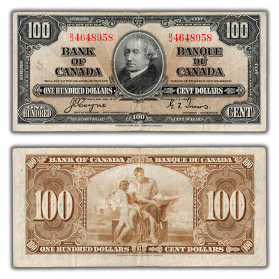 SOLD $100 1937 Bank of Canada Note Coyne-Towers BC-27c - VF (minor writing)