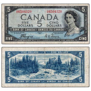 SOLD $5 1954 Bank of Canada Note Devil Face C/C Prefix BC-31a - F/VF