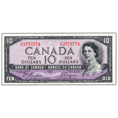 SOLD $10 1954 Bank of Canada Note Devil Face G/D Prefix BC-32b - EF/AU
