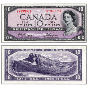 SOLD $10 1954 Bank of Canada Note Devil Face H/D Prefix BC-32b - About EF