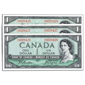 SOLD $1 1954 Bank of Canada Notes O/L Prefix BC-37a - 3 Consecutive