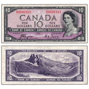 SOLD $10 1954 Bank of Canada Note Devil Face B/D Prefix BC-32a - VF/EF