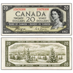 SOLD $20 1954 Bank of Canada Note Devil Face A/E Prefix BC-33a - VF/EF