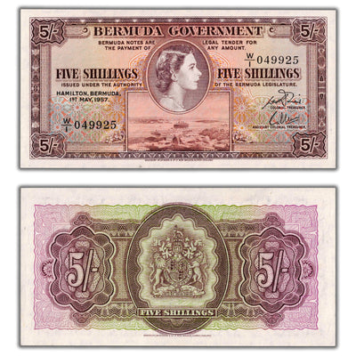 SOLD Bermuda 1957 5 Five Shillings Note P #18b - UNC