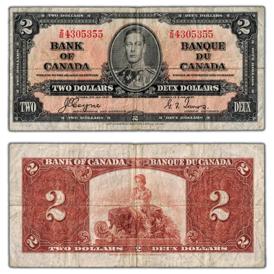 $2 1937 Bank of Canada Note Z/B Changeover Prefix BC-22c - Fine