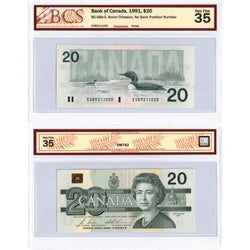 $20 1991 Bank of Canada Note EVB Prefix no BPN BC-58b-ii - BCS VF-35