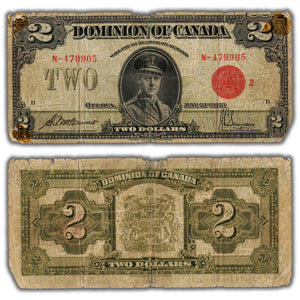 SOLD $2 1923 Dominion of Canada Note Red Seal Series N DC-26g - Damaged
