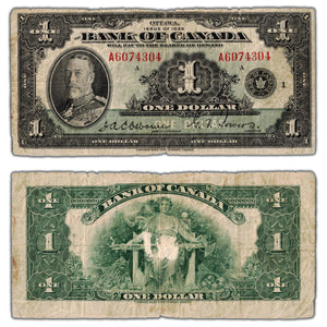 SOLD $1 1935 Bank of Canada Note English Text Letter 'A' BC-1 - Edge Issues