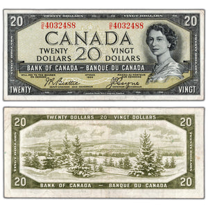 SOLD $20 1954 Bank of Canada Note Devil Face D/E Prefix BC-33b - VF/EF